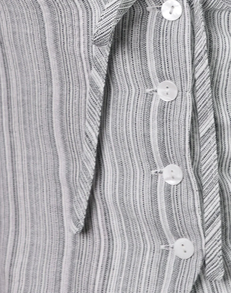 Miyuki Tie Front Halterneck Top in Woven Stripe Grey
