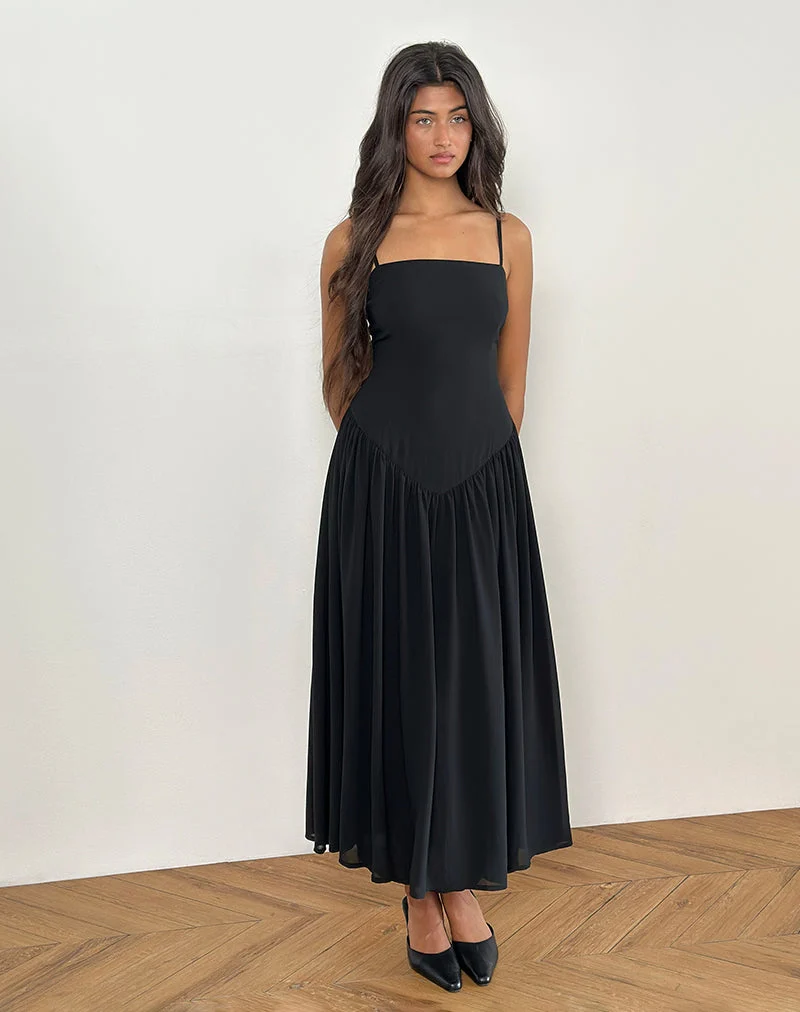 Paduri - Robe midi en mousseline à taille basse - Noir