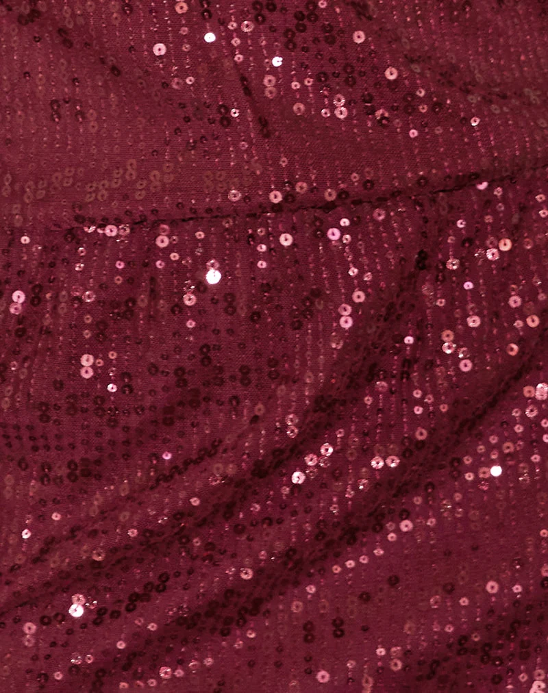 Jasilia Long Sleeve Mini Dress in Gauzy Sequin Red (Mini robe à manches longues en paillettes vaporeuses)