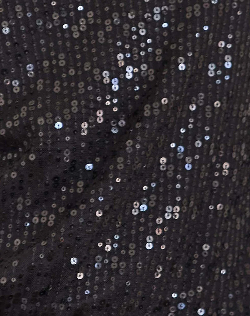 Jasilia - Mini robe à manches longues en paillettes vaporeuses - Noir