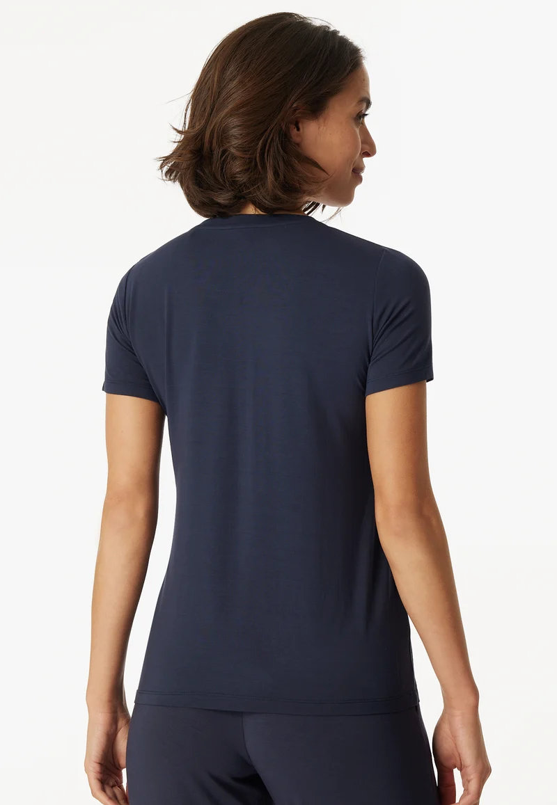 T-Shirt V-Ausschnitt mit Knopfleiste Dunkelblau - Mix+Relax