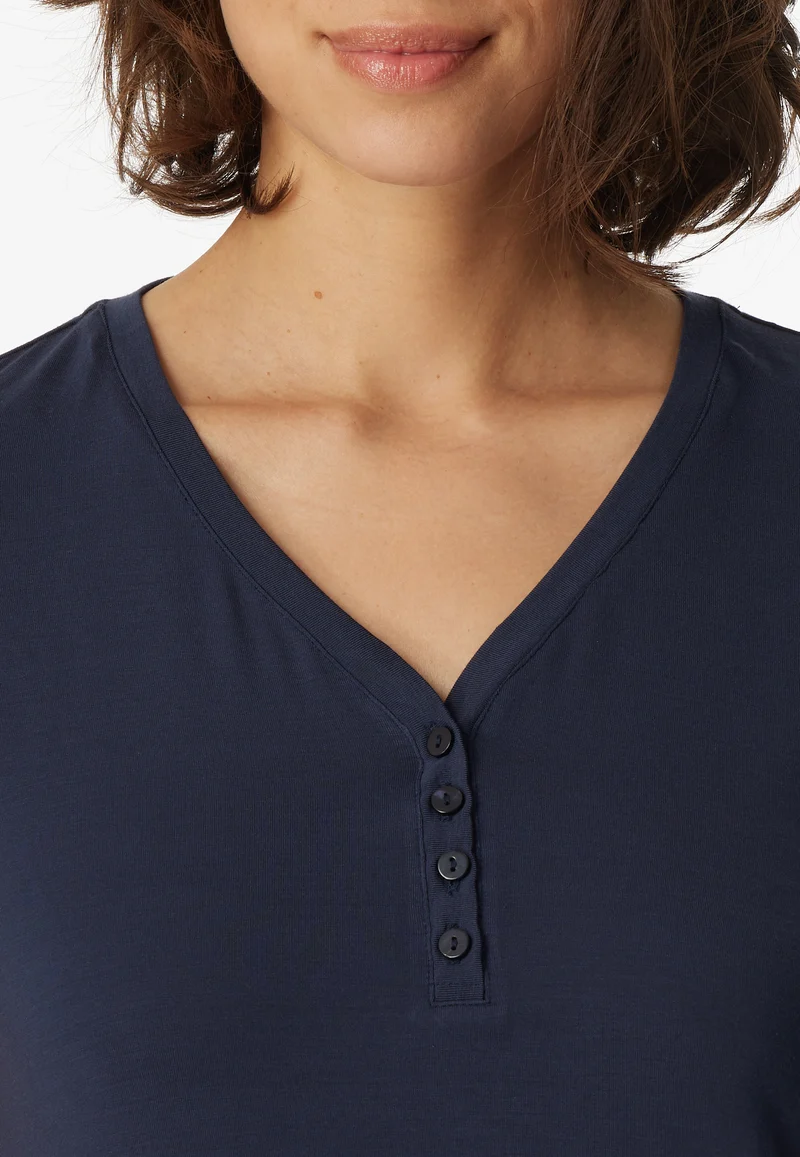 T-Shirt V-Ausschnitt mit Knopfleiste Dunkelblau - Mix+Relax
