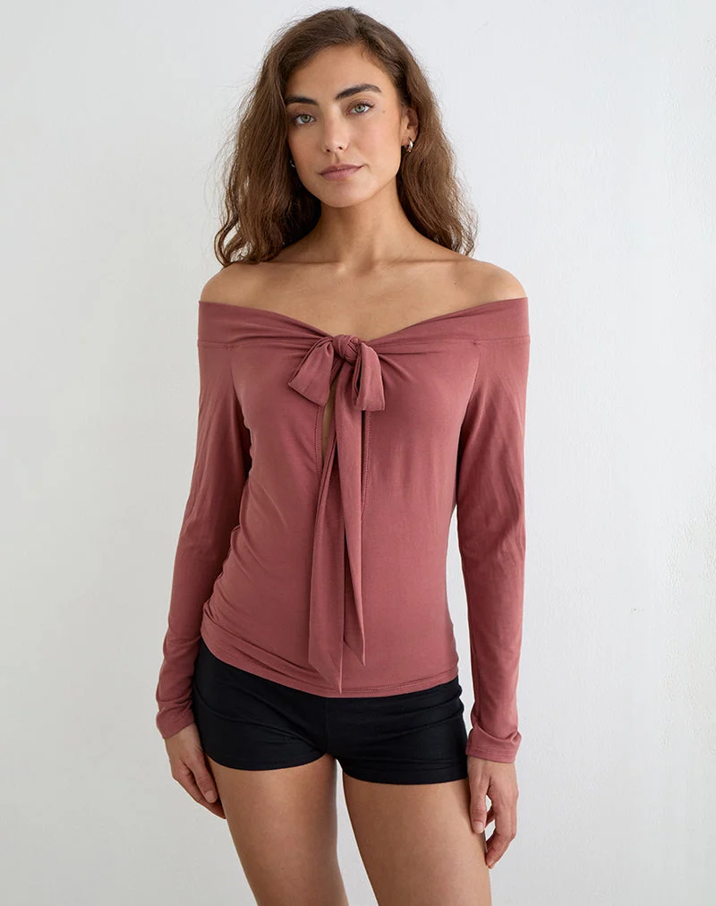 Haut à manches longues Nezuko Multi Tie en cupro, couleur rose foncé