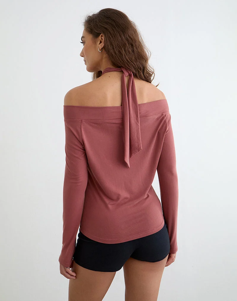 Haut à manches longues Nezuko Multi Tie en cupro, couleur rose foncé