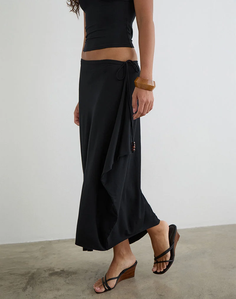 Jupe longue Phemia avec perles, en jersey noir