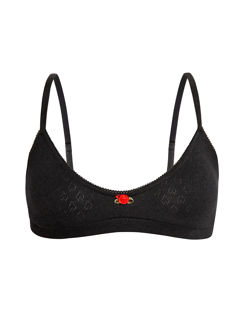 Soutien-gorge Yanas en pointelle noir avec bordures à volants