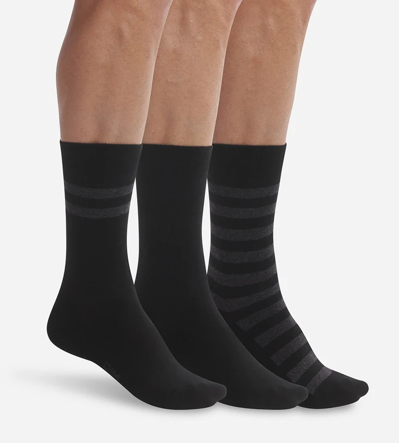 Lot de 3 paires de chaussettes homme Noir à rayures Dim Coton Style