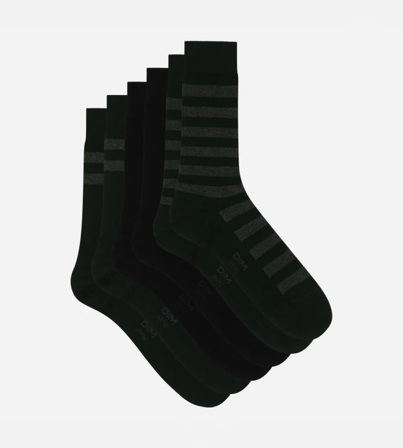 Lot de 3 paires de chaussettes homme Noir à rayures Dim Coton Style