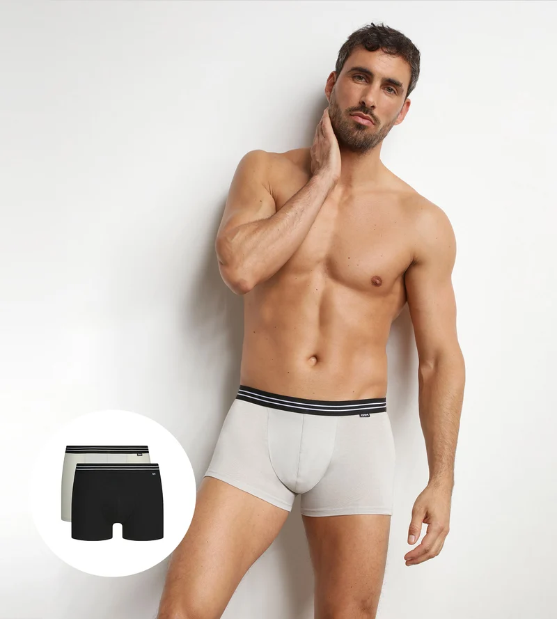 Lot de 2 boxers homme en coton stretch Noir Gris EcoDim