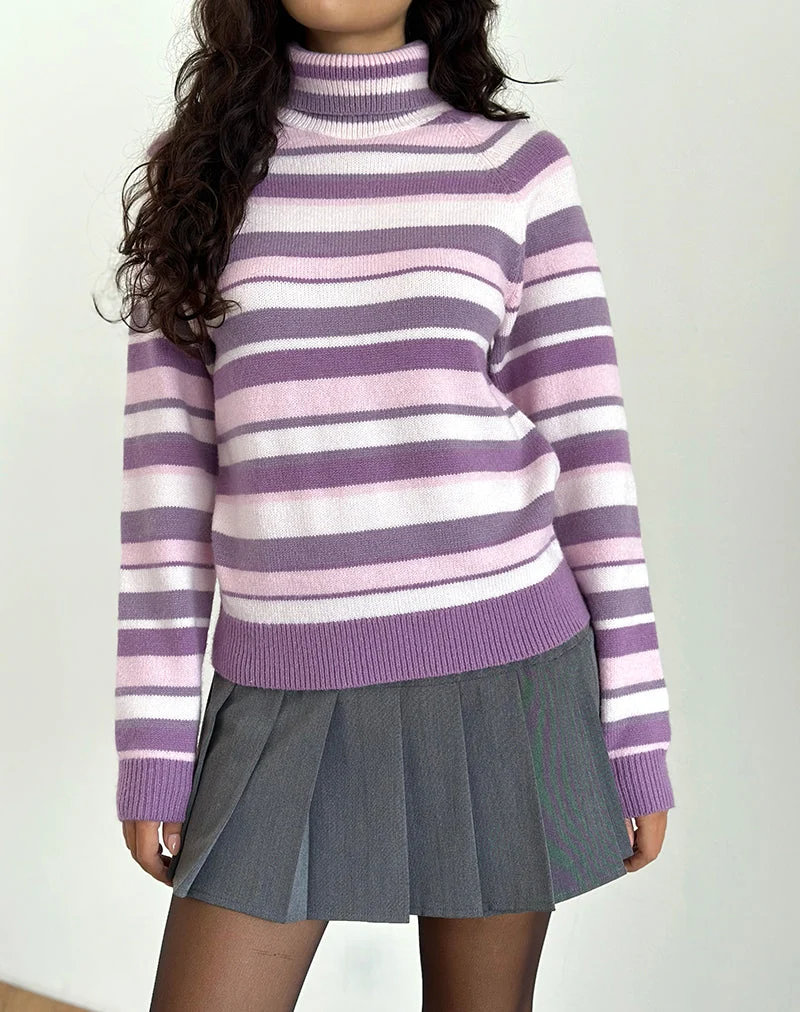 Pull Carmine à rayures rose tendre et violet mauve