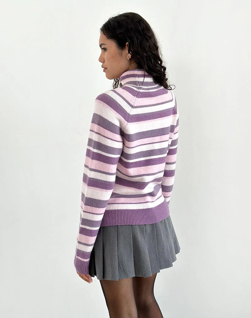 Pull Carmine à rayures rose tendre et violet mauve