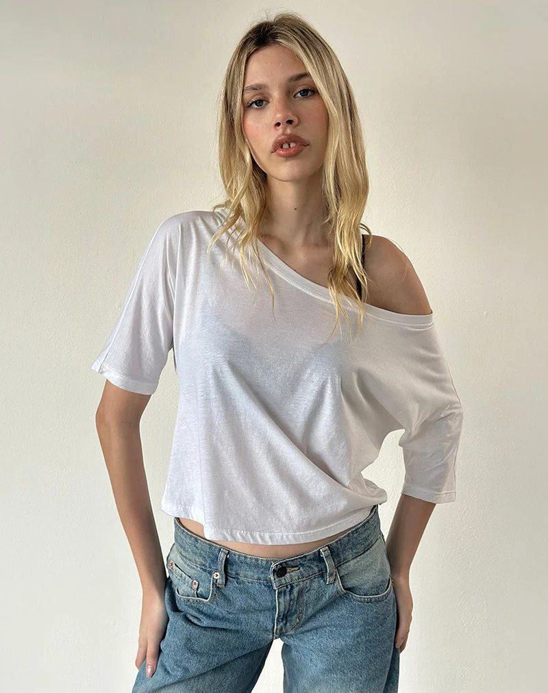 Daman Off Shoulder Basic Jersey Top in White