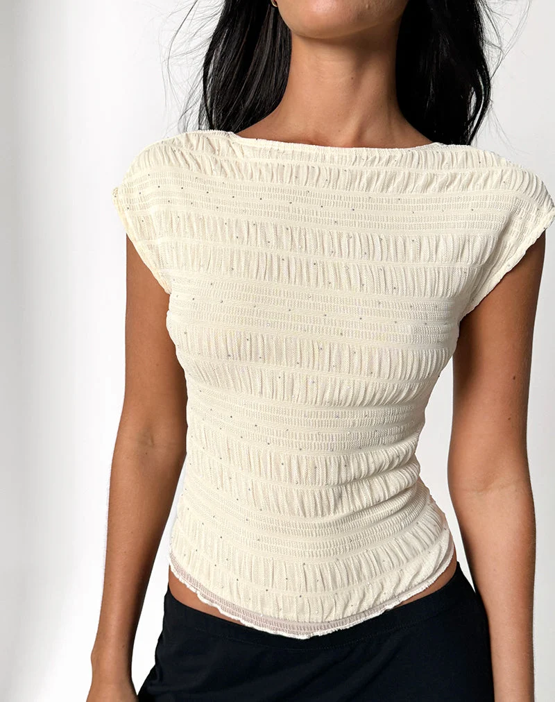 Erika Top dos nu en maille pailletée ivoire
