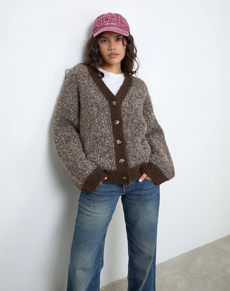 Cardigan en maille surdimensionné Ura en brun et crème