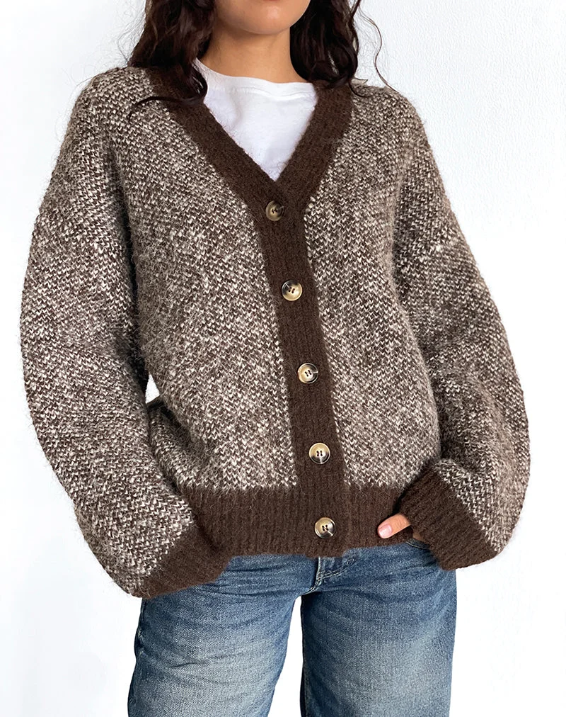 Cardigan en maille surdimensionné Ura en brun et crème