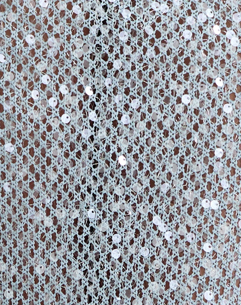 Jupe longue Alphia en maille à paillettes bleu écume de mer