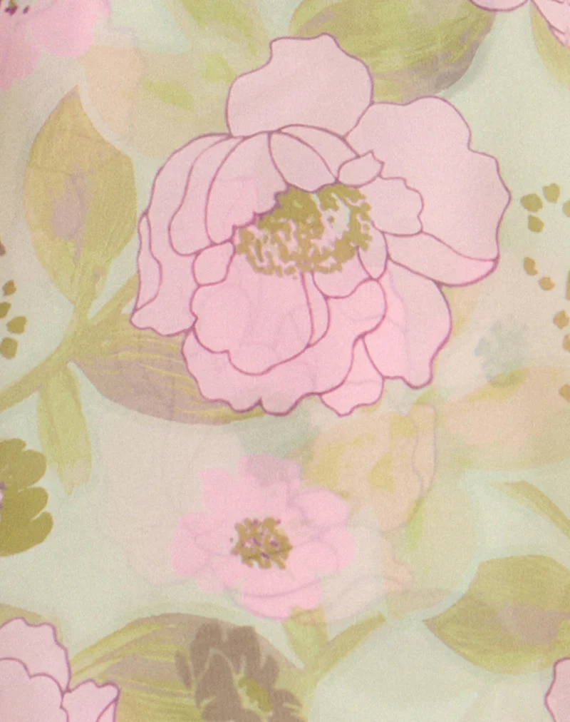 Mini-robe Milaya en mousseline à volants, motif floral, couleur sauge