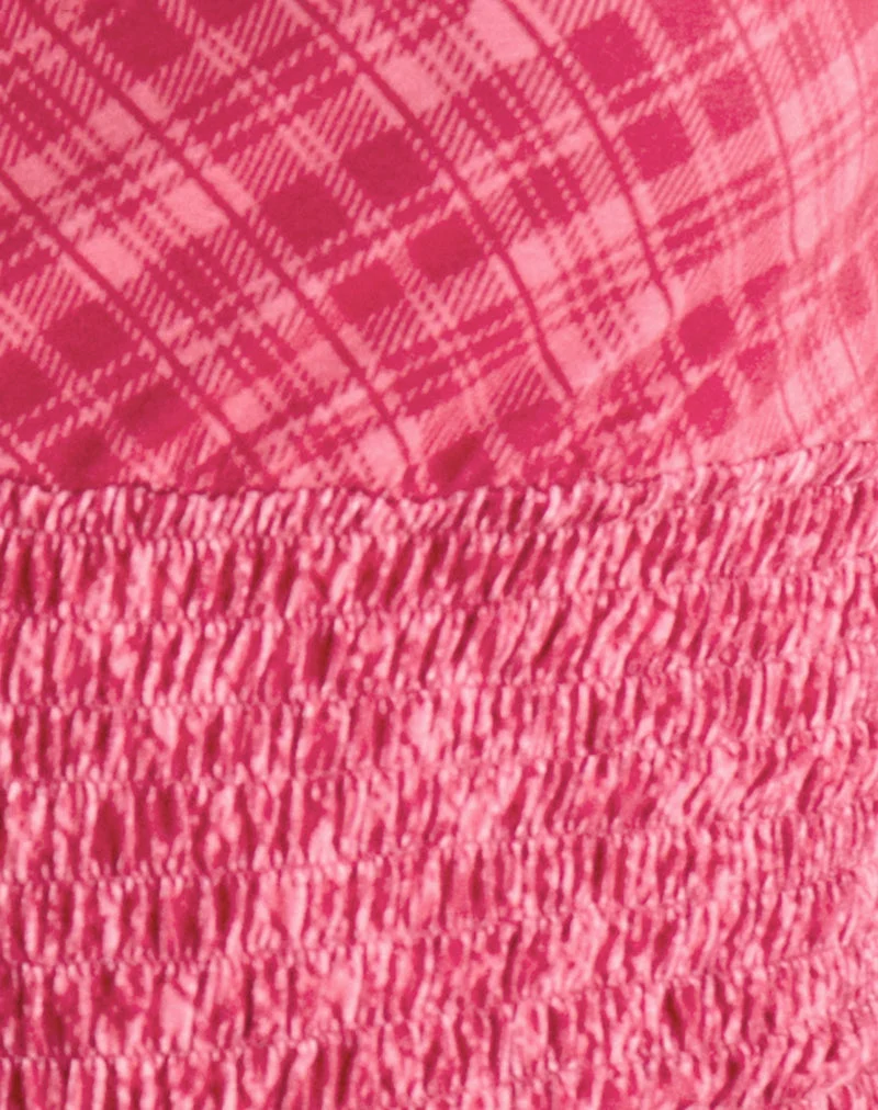 Haut froncé Lantia à carreaux obliques roses