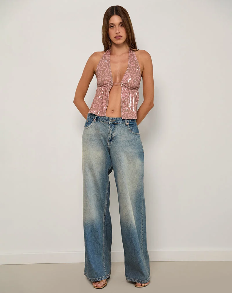 Rokudo - Top dos nu en boho batik à paillettes rose