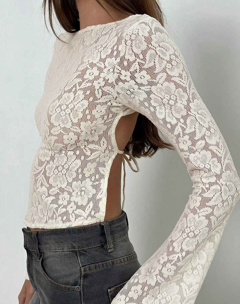 Halfi Long Sleeve Top in Hibiscus Crochet Lace Ivory