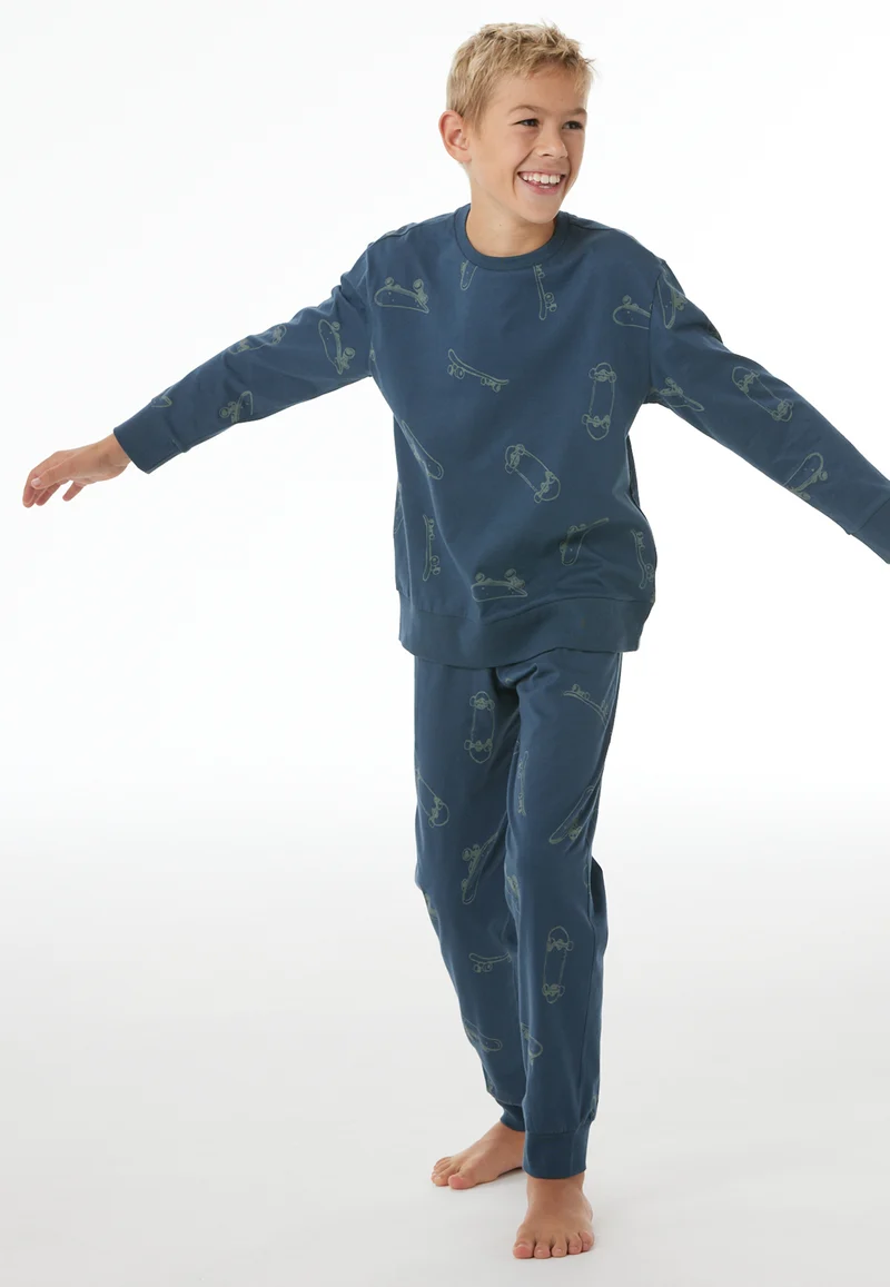 Schlafanzug mit Bündchen Dunkelblau gemustert - Nightwear