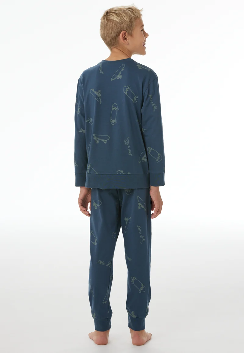 Schlafanzug mit Bündchen Dunkelblau gemustert - Nightwear