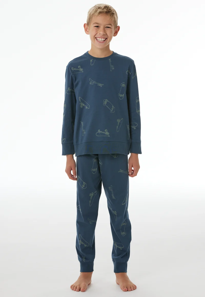 Schlafanzug mit Bündchen Dunkelblau gemustert - Nightwear