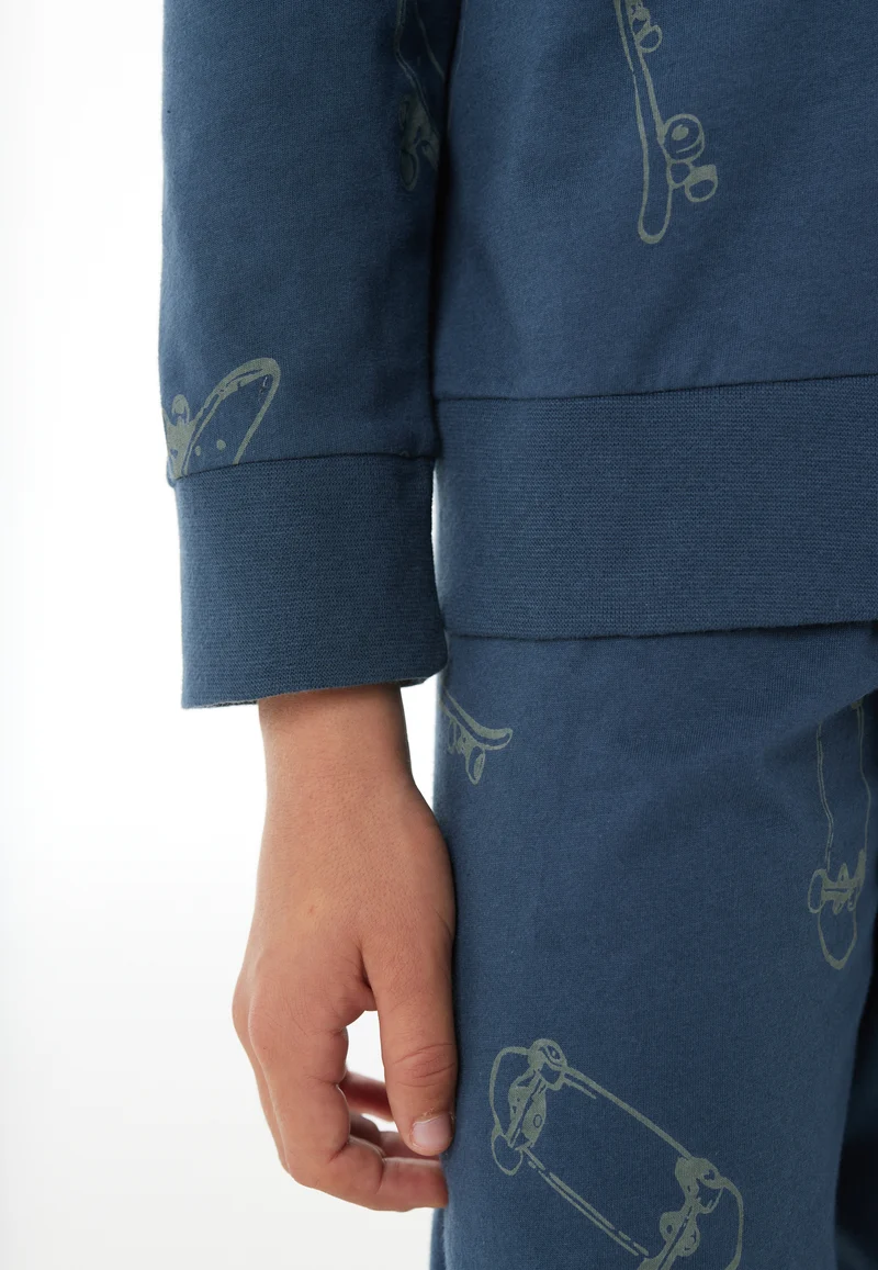 Schlafanzug mit Bündchen Dunkelblau gemustert - Nightwear