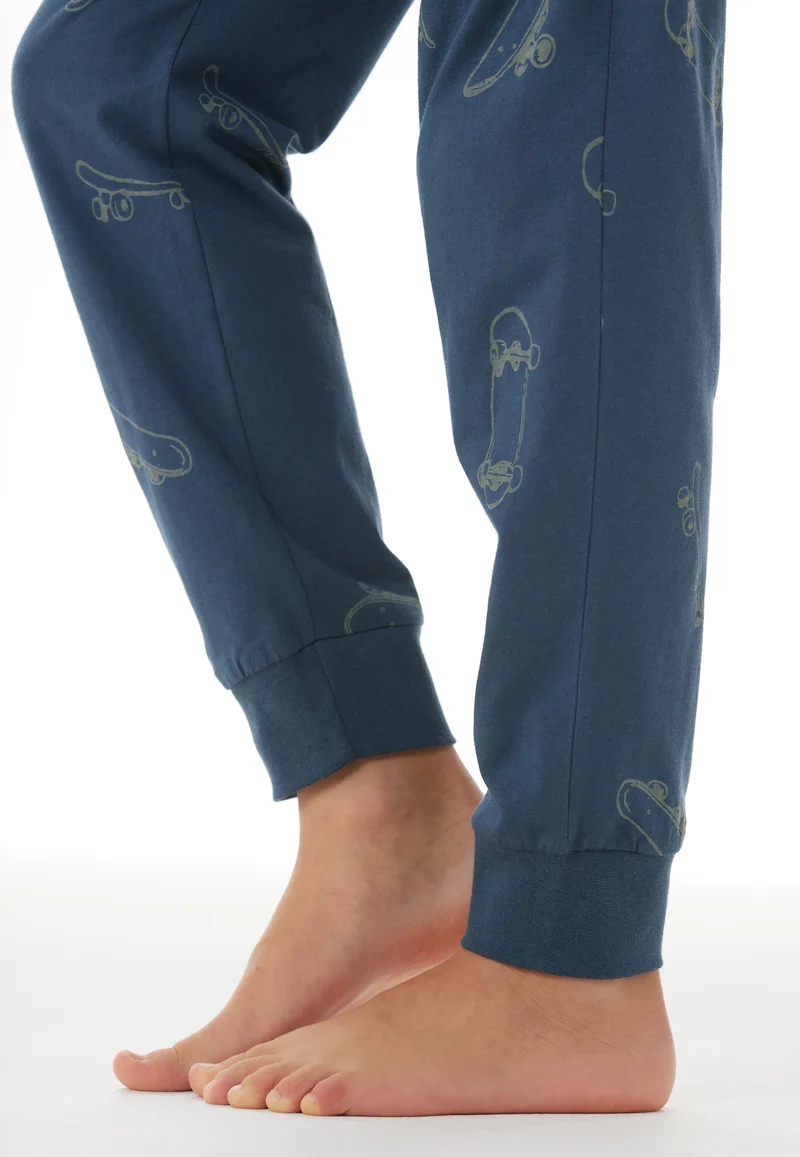 Schlafanzug mit Bündchen Dunkelblau gemustert - Nightwear