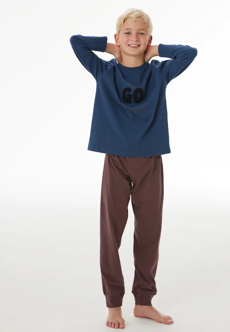 Schlafanzug mit Bündchen Blau/Bordeaux - Nightwear