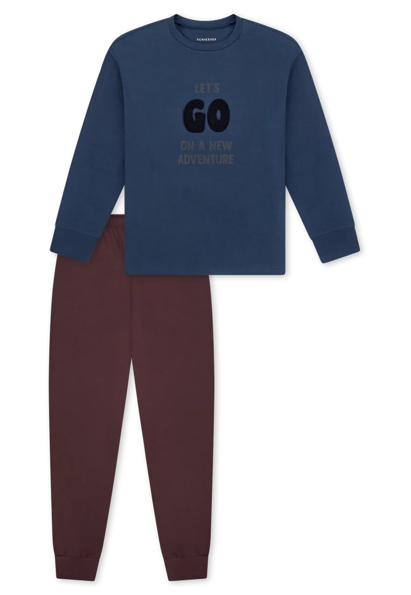 Schlafanzug mit Bündchen Blau/Bordeaux - Nightwear