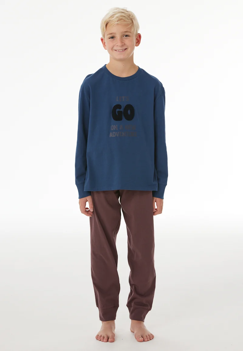 Schlafanzug mit Bündchen Blau/Bordeaux - Nightwear