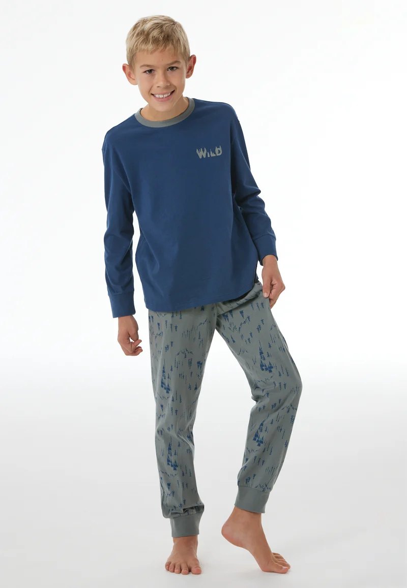 Schlafanzug mit Bündchen Blau/Grau gemustert - Nightwear