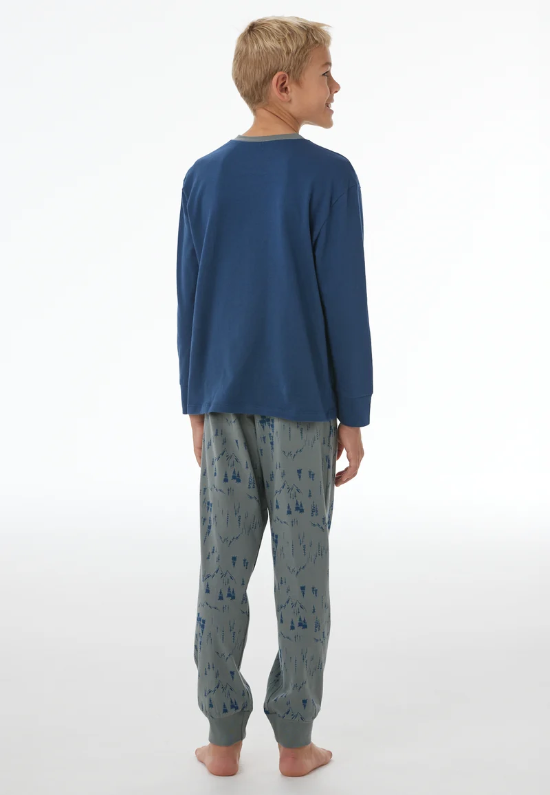 Schlafanzug mit Bündchen Blau/Grau gemustert - Nightwear