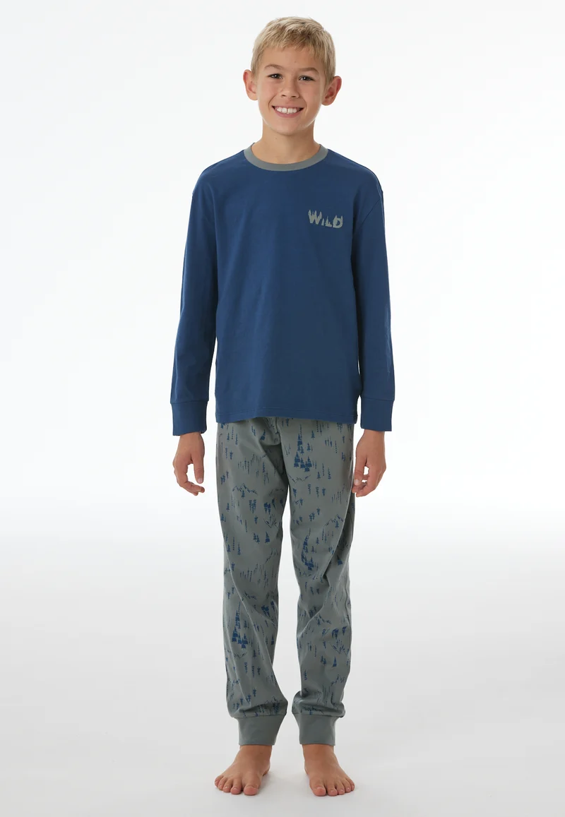 Schlafanzug mit Bündchen Blau/Grau gemustert - Nightwear