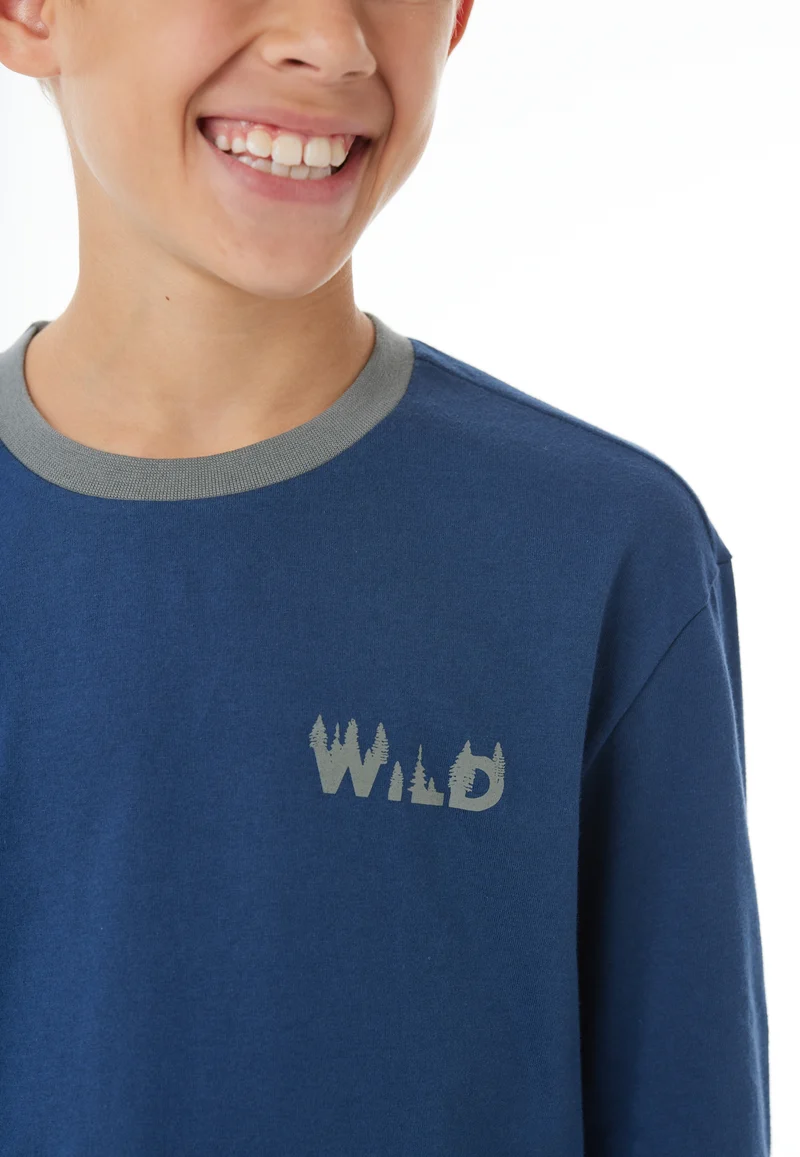 Schlafanzug mit Bündchen Blau/Grau gemustert - Nightwear