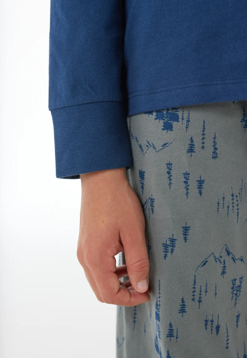 Schlafanzug mit Bündchen Blau/Grau gemustert - Nightwear