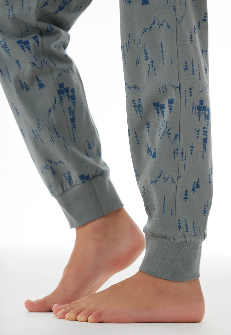 Schlafanzug mit Bündchen Blau/Grau gemustert - Nightwear