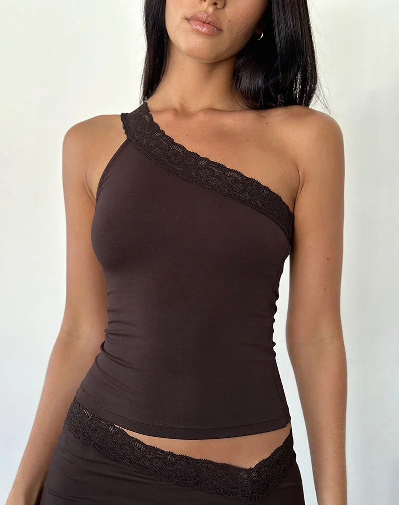 Top asymétrique Cordia en chocolat amer