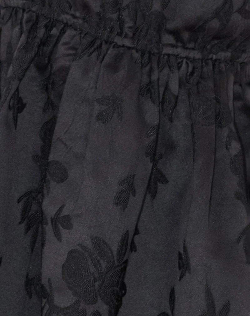 Malea Peplum Top in Black Satin Jacquard