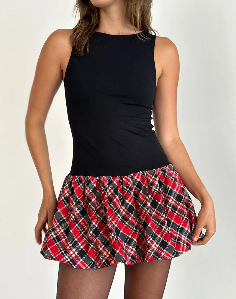 Ortega - Mini robe en noir à carreaux diagonaux rouges