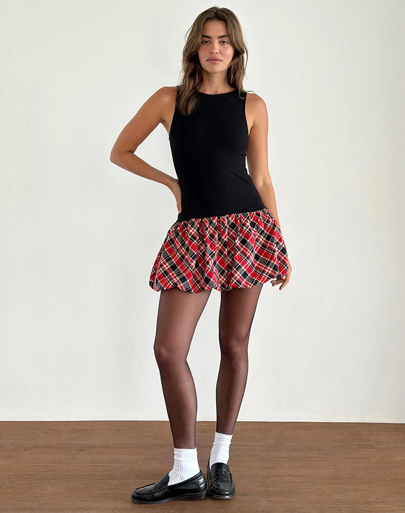 Ortega - Mini robe en noir à carreaux diagonaux rouges