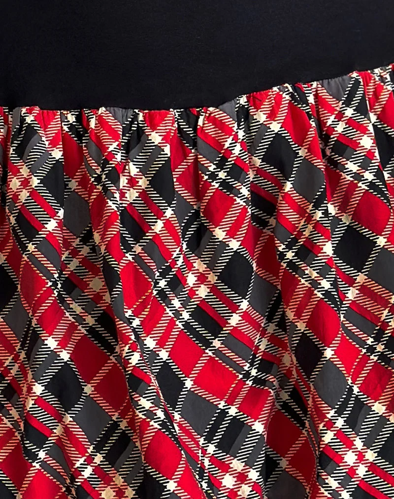 Ortega - Mini robe en noir à carreaux diagonaux rouges