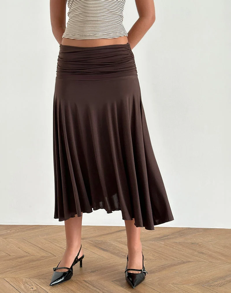 Jupe midi Delta, chocolat fluide