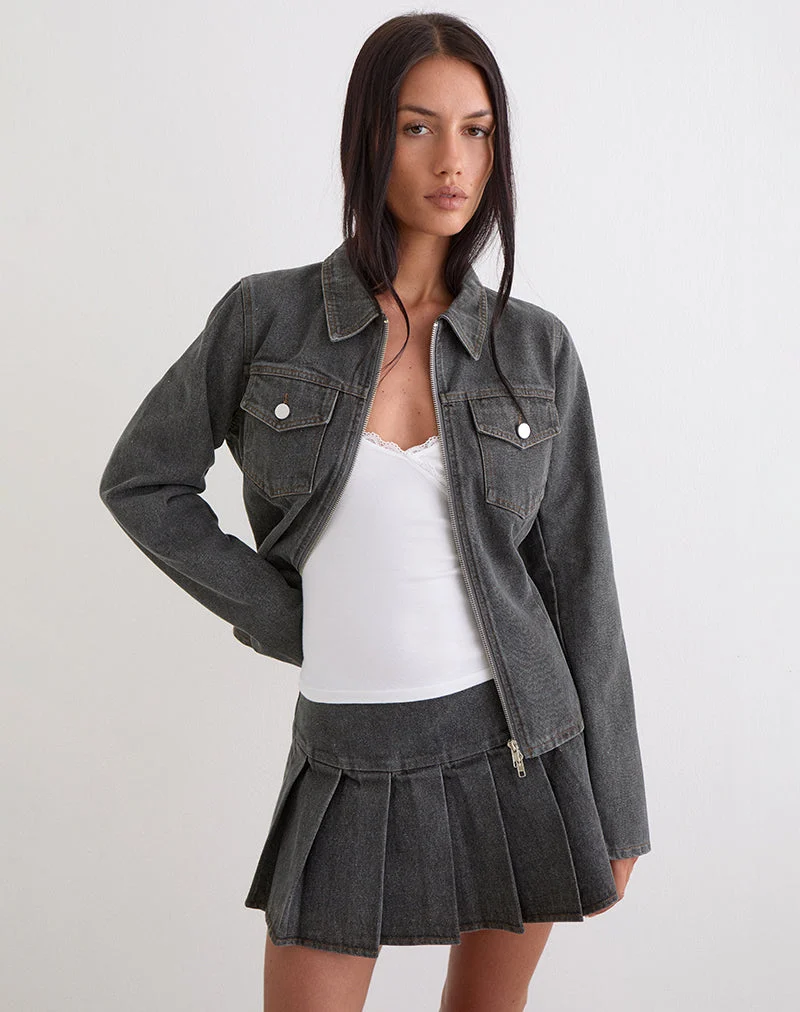 Mini-jupe plissée Casna en denim délavé gris