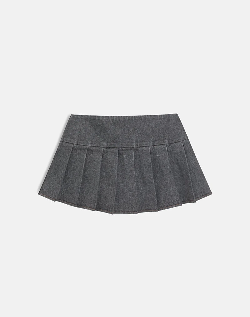 Mini-jupe plissée Casna en denim délavé gris