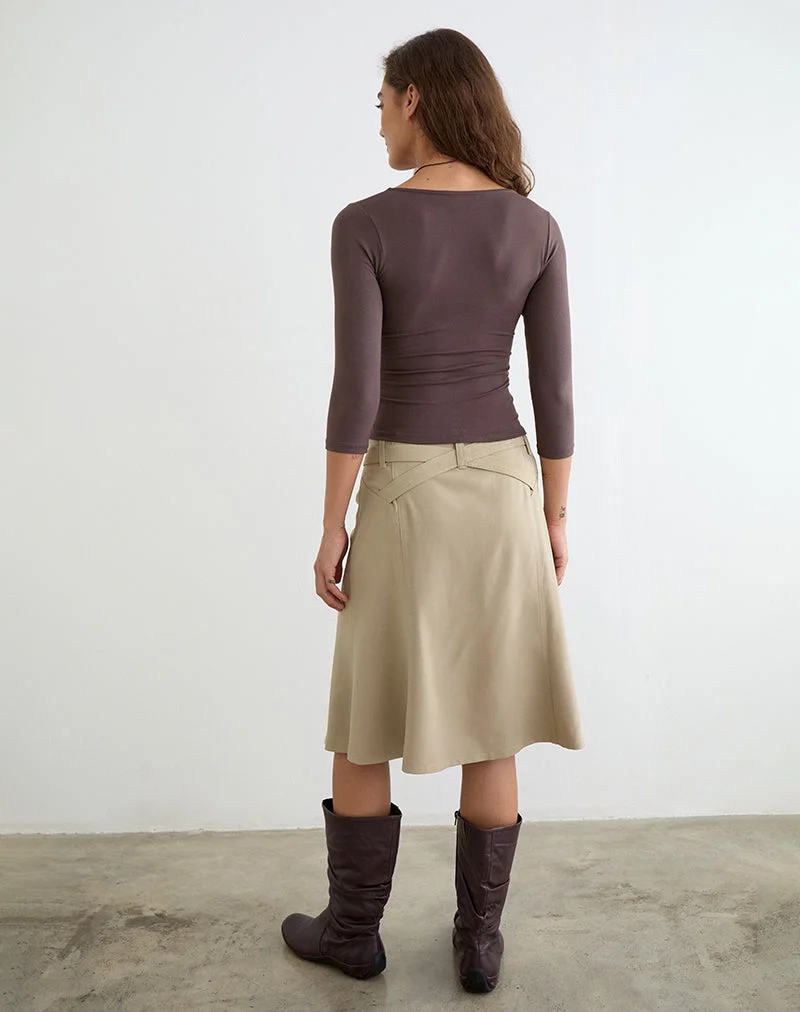 Jupe mi-longue Anica avec ceinture, couleur beige