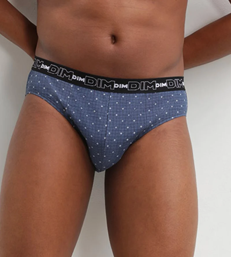 Lot de 3 slip homme en coton à imprimés croix Bleu Dim Coton Print