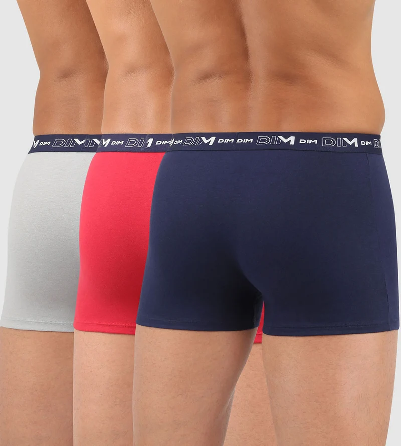 Lot de 3 boxers homme bleu denim rouge topaze acier Coton Stretch