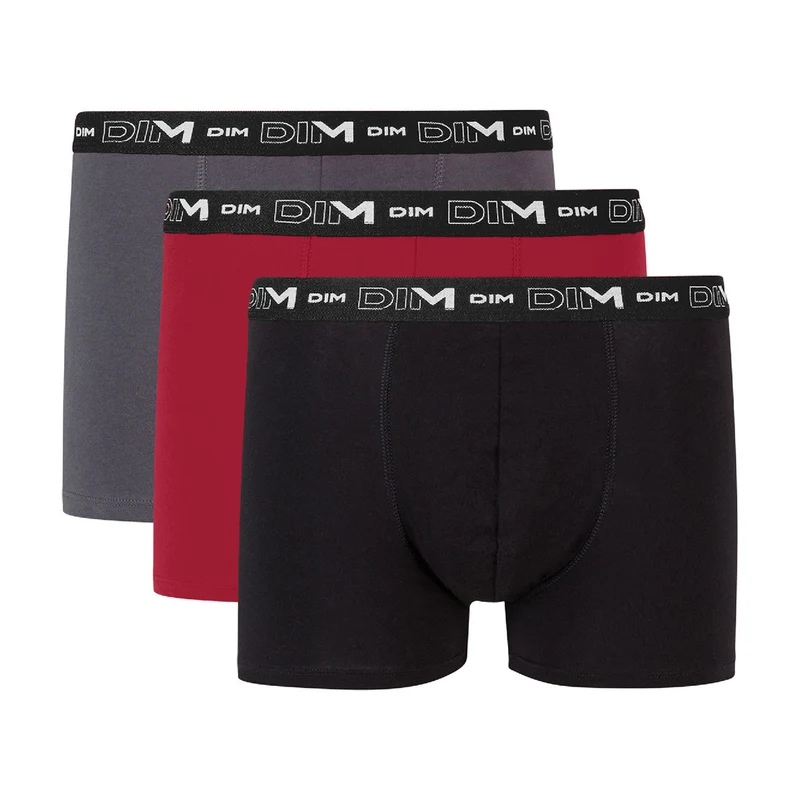 Lot de 3 boxers gris, rouge chili et noir Coton Stretch